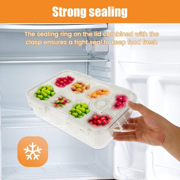 Divided Serving Tray with Lid Portable Draining Fruit Storage Containers with Carousel 6