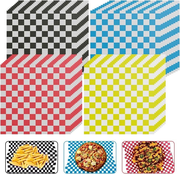 400Pcs Greaseproof Paper Liners Food Grade Sandwich Paper Wraps Checkered Food Carousel 1