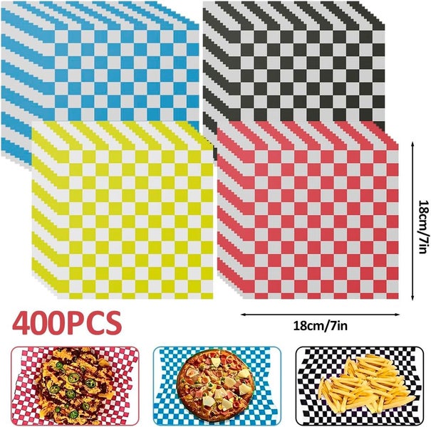 400Pcs Greaseproof Paper Liners Food Grade Sandwich Paper Wraps Checkered Food Carousel 2