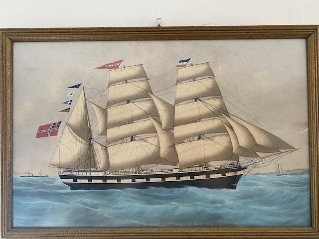 Old Large Watercolour of a Tall Sailing Ship Carousel 1