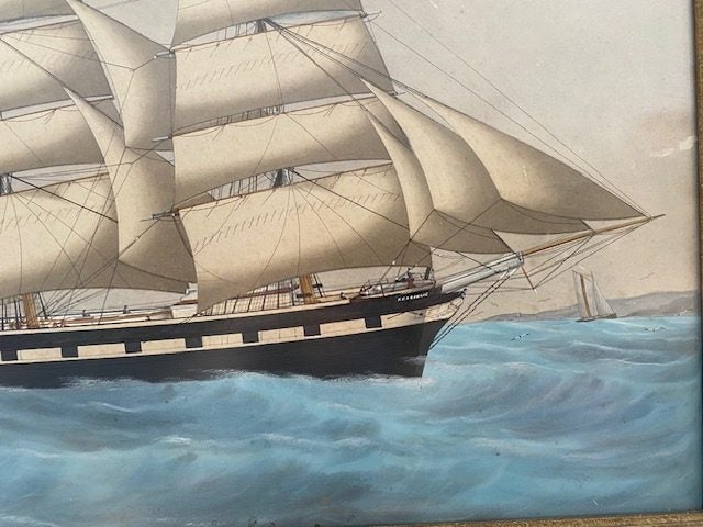 Old Large Watercolour of a Tall Sailing Ship Carousel 2
