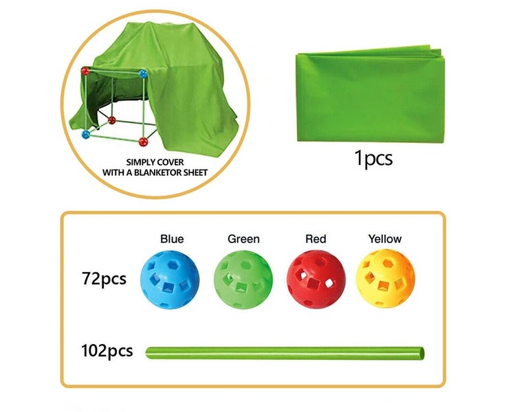 175PCS Kids Construction Toys Fort Building Kit Castles 3D Play House Tent Carousel 2