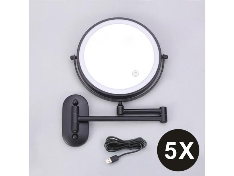 8 Inch Wall Mounted Black Makeup Mirror 3X-10X Magnifying 3 Color LED Light Carousel 1