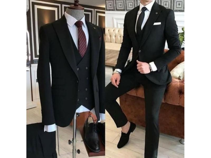 Gray 3 Piece Men's Slim Fit Suit Jacket Pants Vest Tie Carousel 1