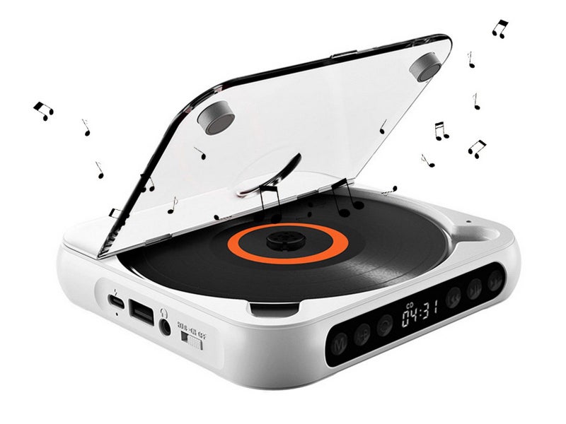 Portable CD Player Bluetooth 5.3 with HiFi Speakers Supports CD USB MP3 White Carousel 1