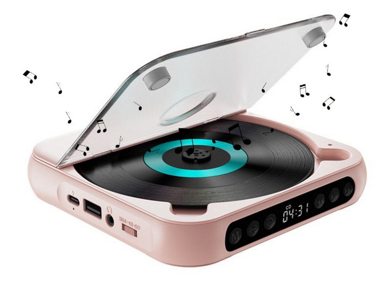 Portable CD Player Bluetooth 5.3 with HiFi Speakers Supports CD USB MP3 Pink Carousel 1