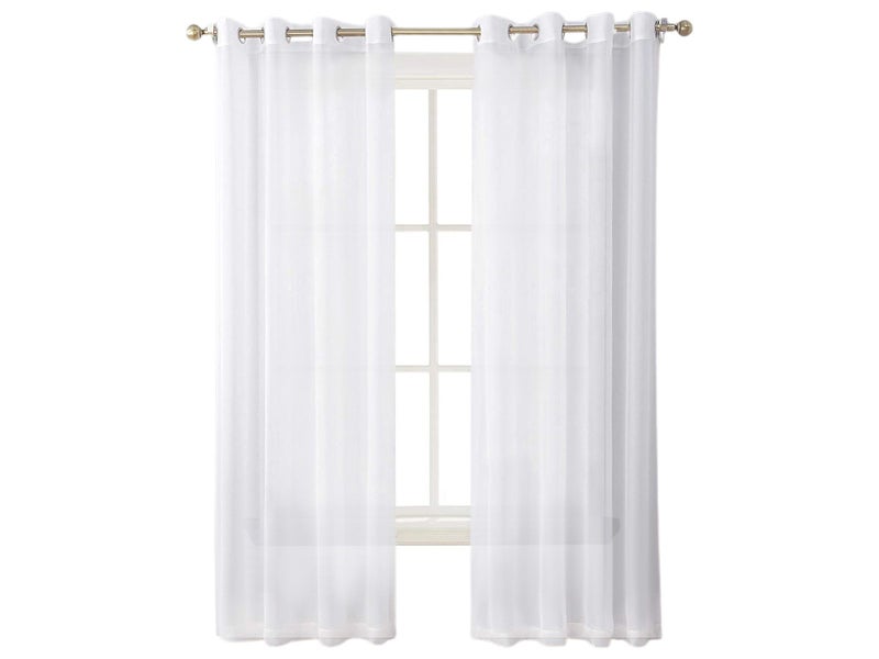 1 Pair Rod Pocket Voile Sheer Curtain Window Drape Privacy Draperies White Carousel 1