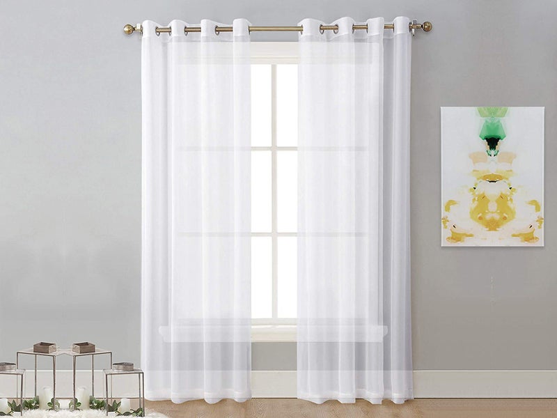 1 Pair Rod Pocket Voile Sheer Curtain Window Drape Privacy Draperies White Carousel 2
