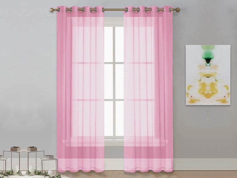 1 Pair Rod Pocket Voile Sheer Curtain Window Drape Privacy Draperies Pink Carousel 2