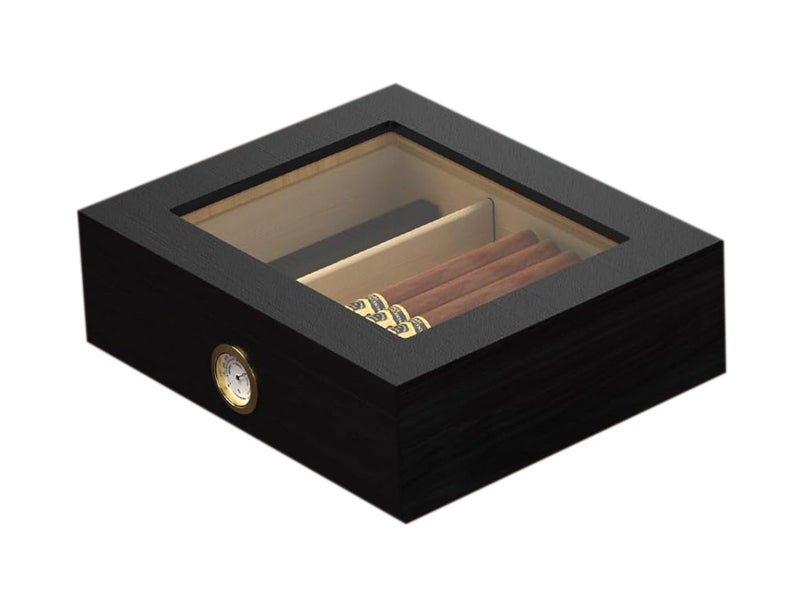 Cigar Humidor for 10 Cigars with Hygrometer and Divider Black Carousel 1