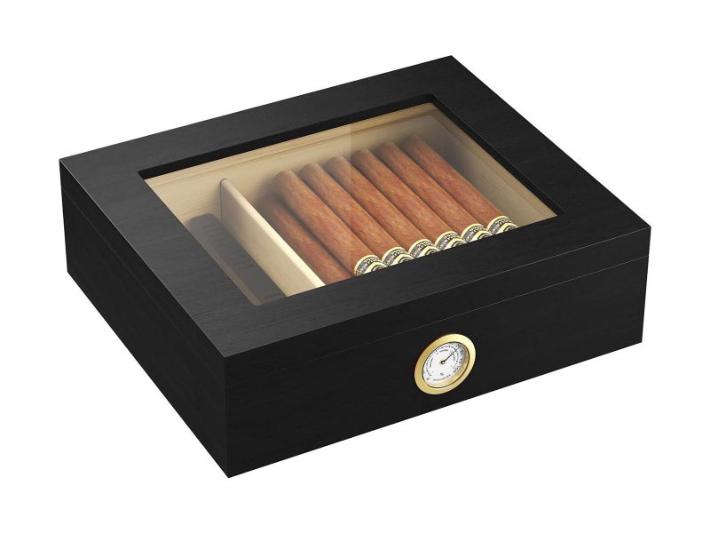 Cigar Humidor for 10 Cigars with Hygrometer and Divider Black Carousel 2