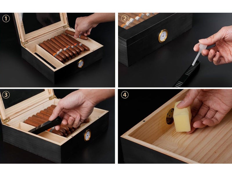 Cigar Humidor for 10 Cigars with Hygrometer and Divider Black Carousel 8