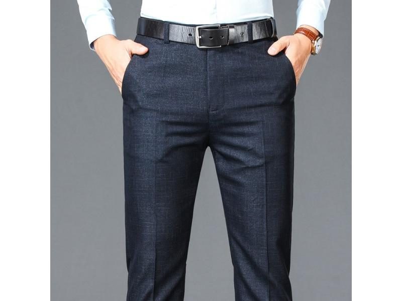 Men's Solid High Waist Straight Office Formal Trousers Plus Size Suit Pants Carousel 1