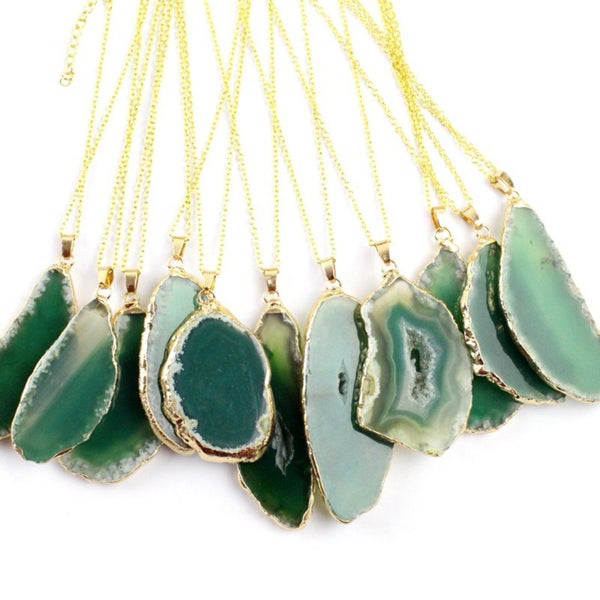 Natural Green Agate Slice Necklace – Unique & Elegant Carousel 2