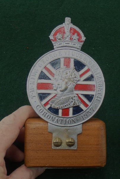 Extremely RARE Car Badge CORONATION of King GEORGE 6th & Queen Elizabeth 1937 Carousel 1