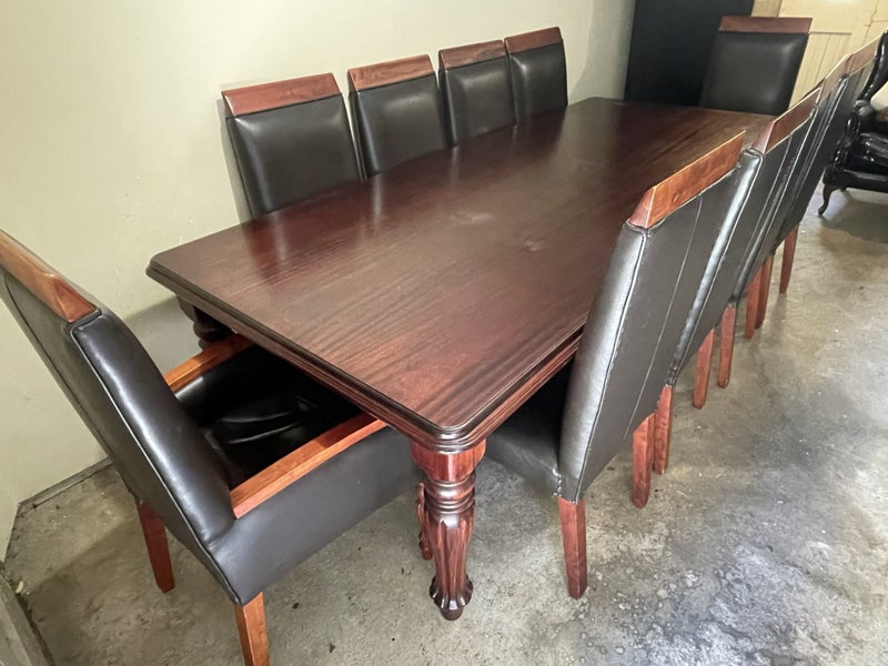 Solid Mahogany 10 seater dinner table and 10 custom made chairs62958561522691113