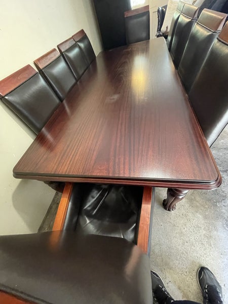 Solid Mahogany 10 seater dinner table and 10 custom made chairs62958561522691112