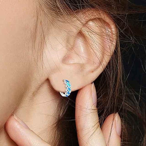 Silver Opal Huggie Earrings "Aradia" Carousel 2