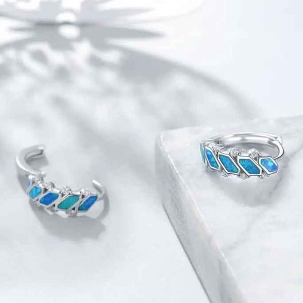 Silver Opal Huggie Earrings "Aradia" Carousel 4