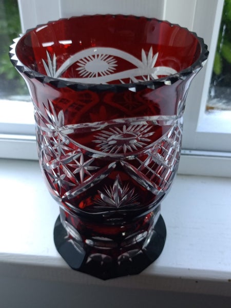 Elegant Red Cut Ruby Bohemian Glass Vase Carousel 1