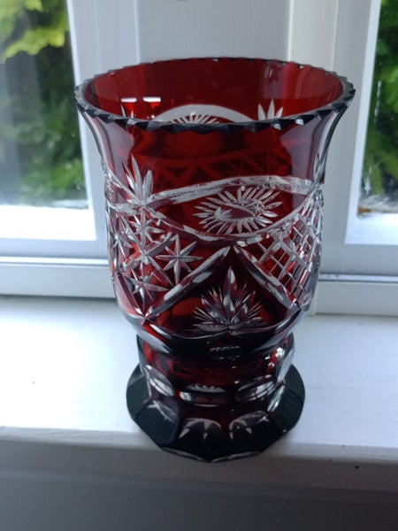 Elegant Red Cut Ruby Bohemian Glass Vase Carousel 2