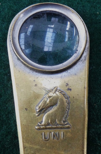 Antique UNICORN Brass 'UNI' Advertising Paper Knife Letter Opener UNICORN logo Carousel 2