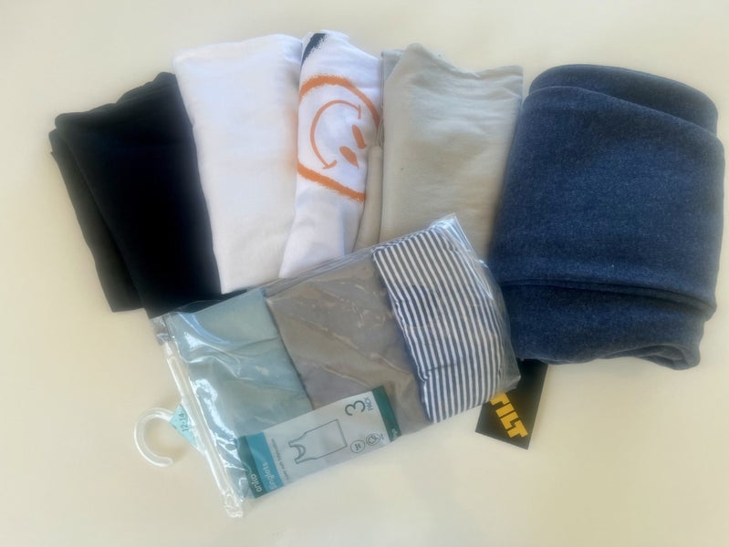New 12 year old boys clothes - pack 3 singlets, 4 tops, 1 tracksuit pants. Carousel 1
