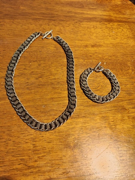 127 gram Vintage .925 sterling silver fob bracelet and necklace set Carousel 1