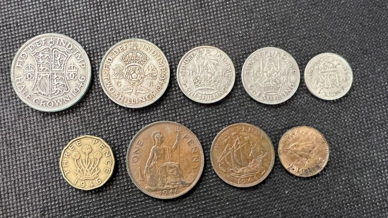 1946 Great Britain Date Set of Coins Half Crown to Farthing - Lot E187 Carousel 1