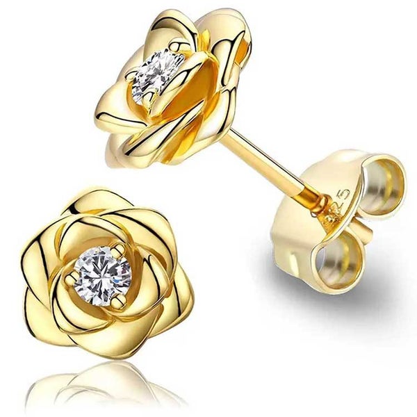 Gold Crystal Stud Earrings "Golden Rose" Carousel 1