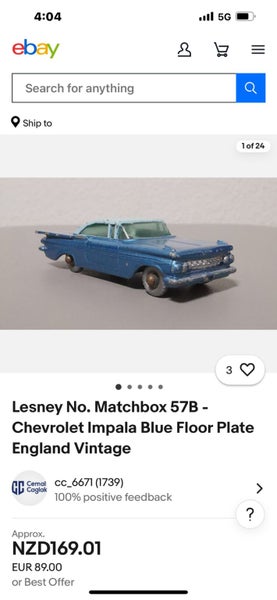 Lesney 2-Rare Vintage No. 57B Chevrolet Impala // Ford Thunderbird no.75 Carousel 18