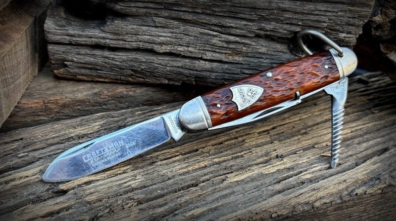 SEARS & ROEBUCK 1940’s CRAFTSMAN SCOUT KNIFE WITH GORGEOUS JIGGED BONE HANDLES. Carousel 11