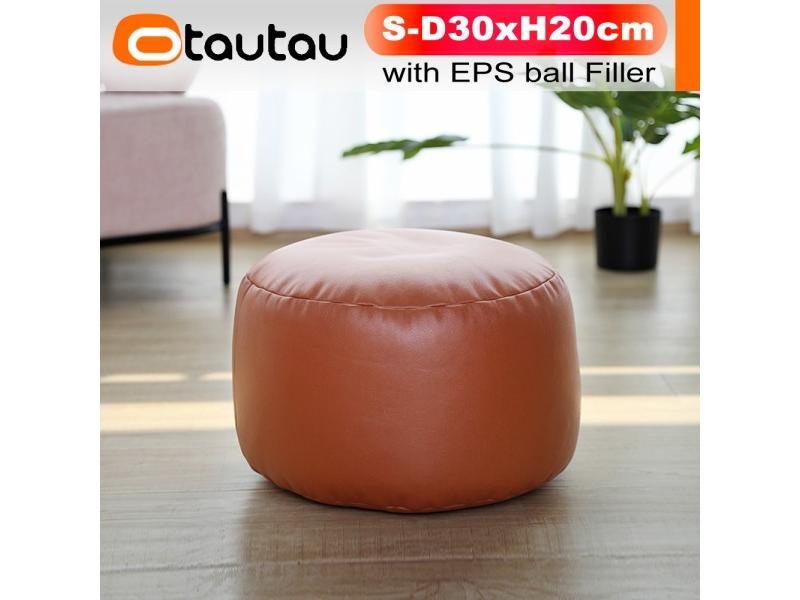 OTAUTAU Small Round Faux Leather Ottoman Stool Beanbag Pouf Footstool Stuffed Carousel 1
