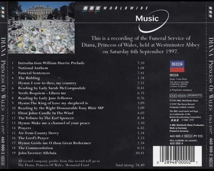 DIANA Princess Of Wales 1961-1997 - The BBC Recording Of The Funeral Service CD Carousel 2