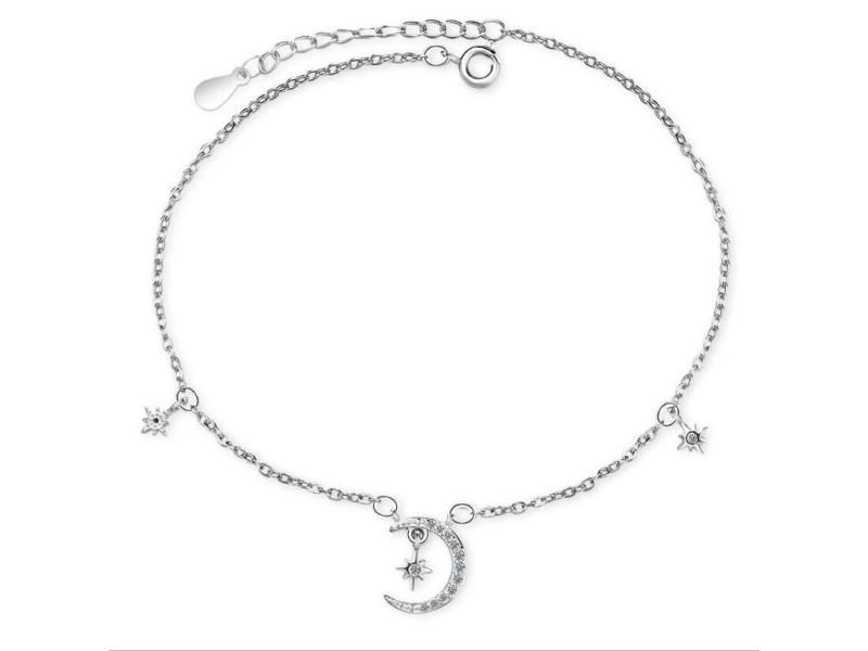 925 Sterling Silver Star Moon Zircon Pendant Anklet Bracelet For Women Girls Carousel 1