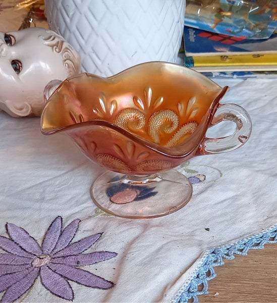 Vintage Carnival Glass Dish - Twin Handle. Pedistal Carousel 1