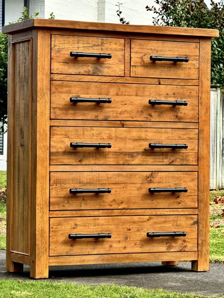 $1 RESERVE! ABSOLUTELY STUNNING ‘INDUSTRIAL’ SOLID WOOD TALLBOY DRAWERS! Carousel 2