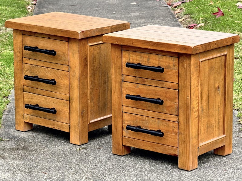 $1 RESERVE! ABSOLUTELY STUNNING ‘INDUSTRIAL’ SOLID WOOD SET OF BEDSIDE DRAWERS! Carousel 1