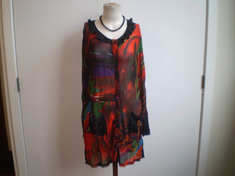 NZ DESIGNER COLOURFUL ABSTRACT PRINT TUNIC /OVERDRESS 18 Carousel 1