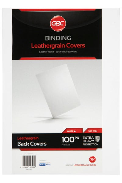 GBC A4 Leathergrain Binding Cover, 300gsm, White, Pack of 100 Carousel 1