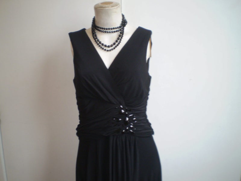 GRACE HILL NZ DESIGNER GLAM VINTAGE STYLE BLACK BEADED EVENING/PARTY DRESS 10 Carousel 2