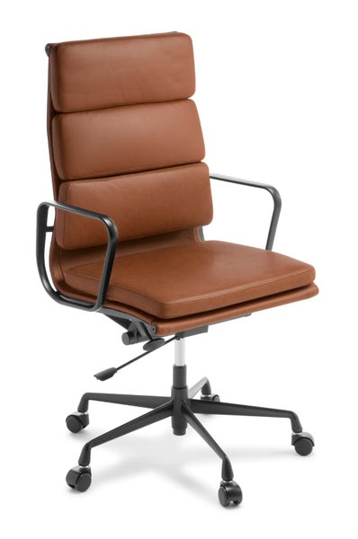 Eden Eames Replica Soft Pad, High Back, Black Frame Meeting Chair - Tan Leather Carousel 1