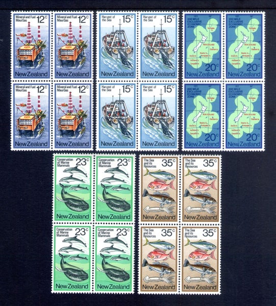 1174/8. NZ - 1978 Sea Resources Set (5) - Blocks of 4 - UHM Carousel 1