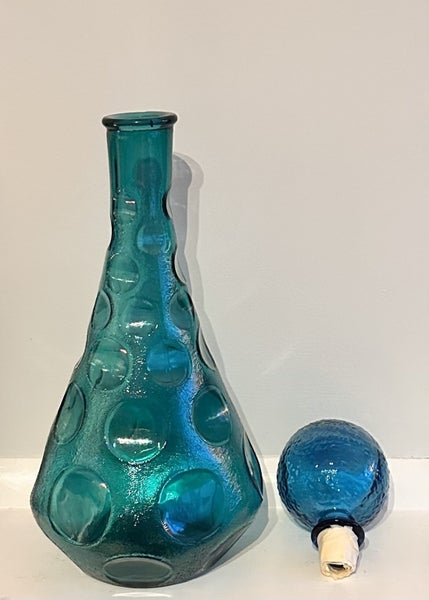 Mid 20th Century Empoli Made In Italy Blue Glass Decanter W/ Round Stopper Carousel 2