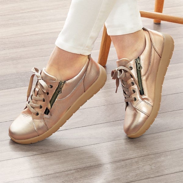 Twin Zip Leather Trainers size 7 Euro 38 Metallic Bronze Carousel 1
