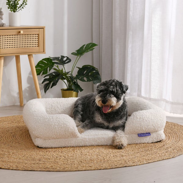 Charlie's Boucle Orthopedic Memory Foam Sofa Dog Bed with Bolster Cream Medium Carousel 2