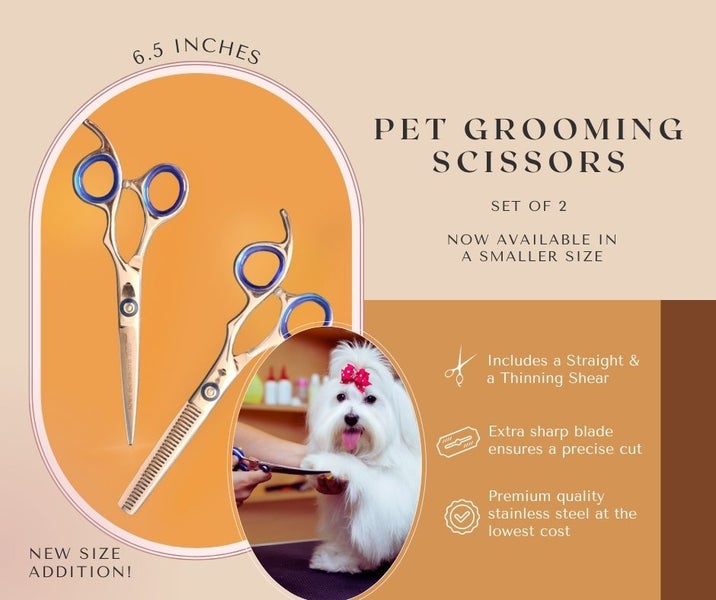 Set of Dog Grooming Scissors (Straight & Thinning) J2-Stainless Steel (6.5 inch) Carousel 1