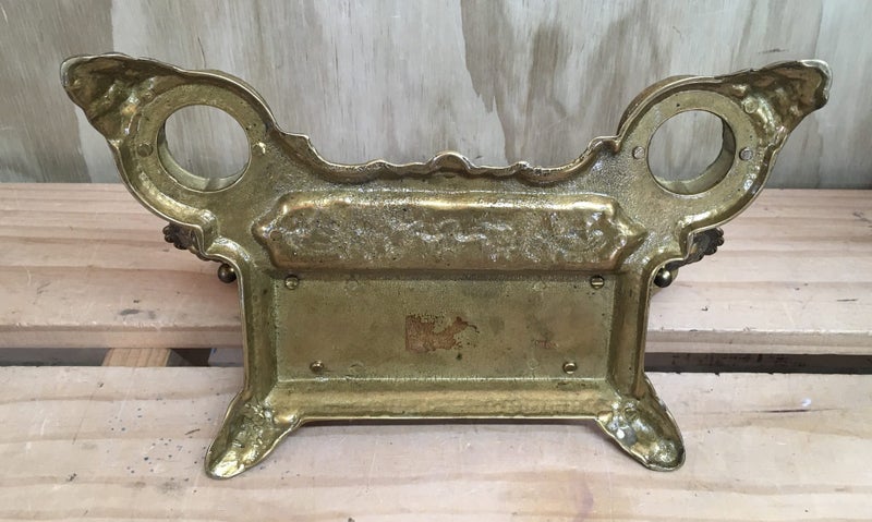 Brevettato antique brass Italy 1910 double inkwell / letter holder LOVELY Carousel 5