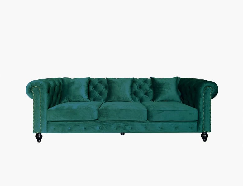 Chesterfield Velvet Sofa 3 Seater Green628668512345631118
