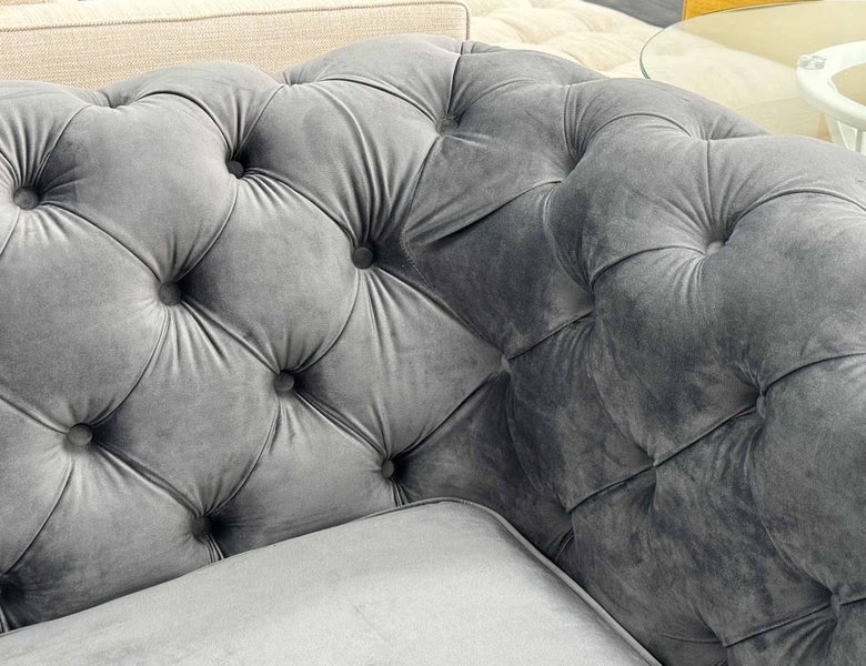 Chesterfield Velvet Sofa 3 Seater Grey Carousel 2